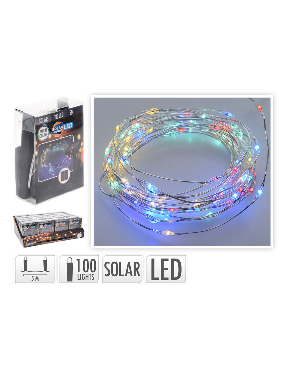 Guirlande mled, multicolore, ip44, 100 leds, solaire, 5m. Basics