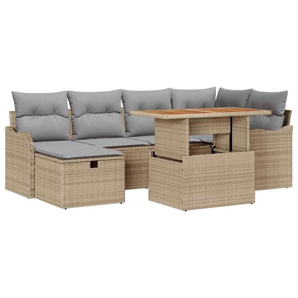 Ensemble de canapé de jardin 7 pc beige polyrotin