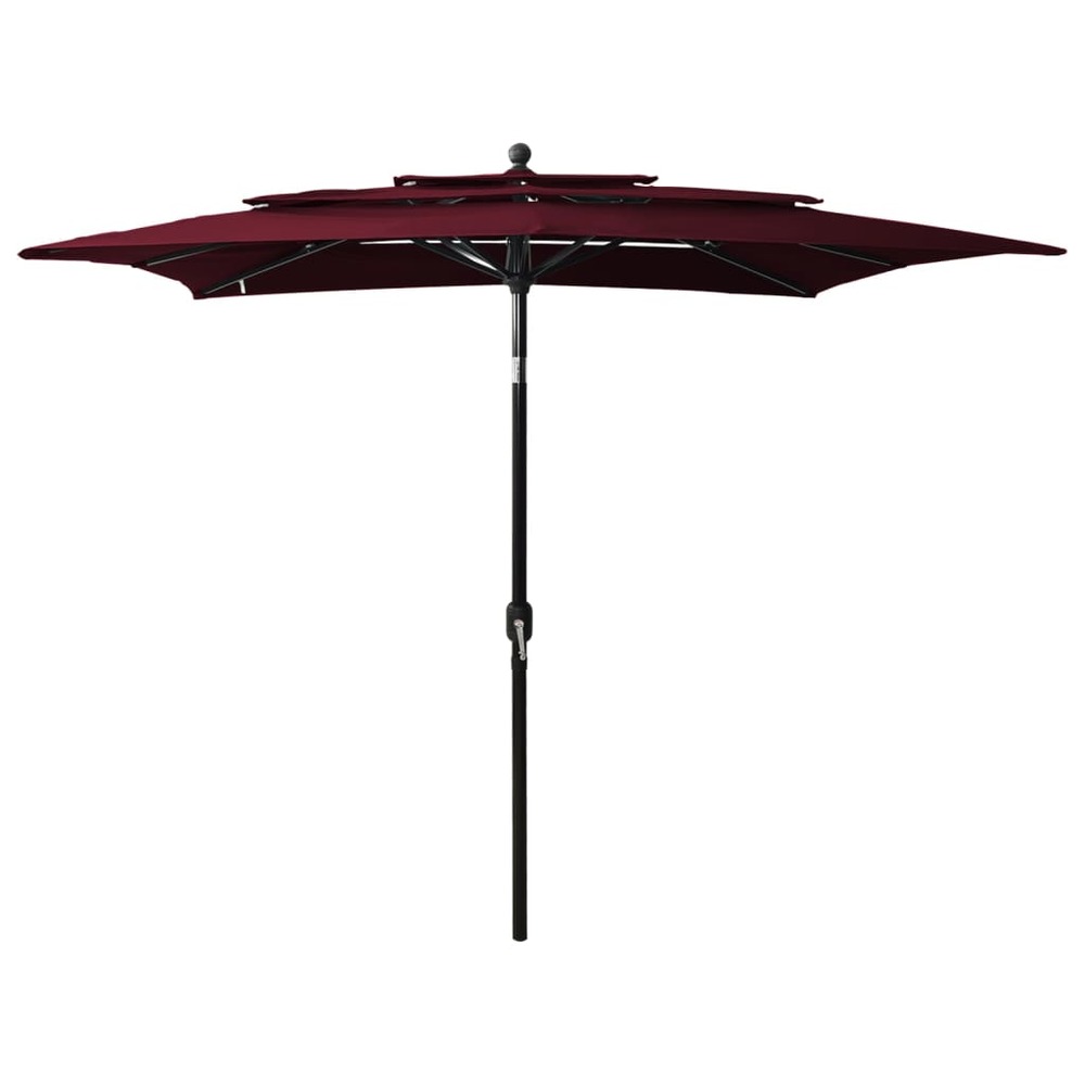 Parasol à 3 niveaux avec mât en aluminium 2,5 x 2,5 m rouge bordeaux