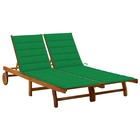 Transat chaise longue bain de soleil lit de jardin terrasse meuble d'extérieur 2 places avec coussins acacia solide 02_001223