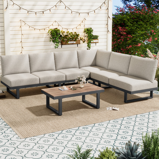 Mobilier jardin: chaises longues + canapé angle + lit jardin inclinable + table basse convertible, acier galvanisé gris