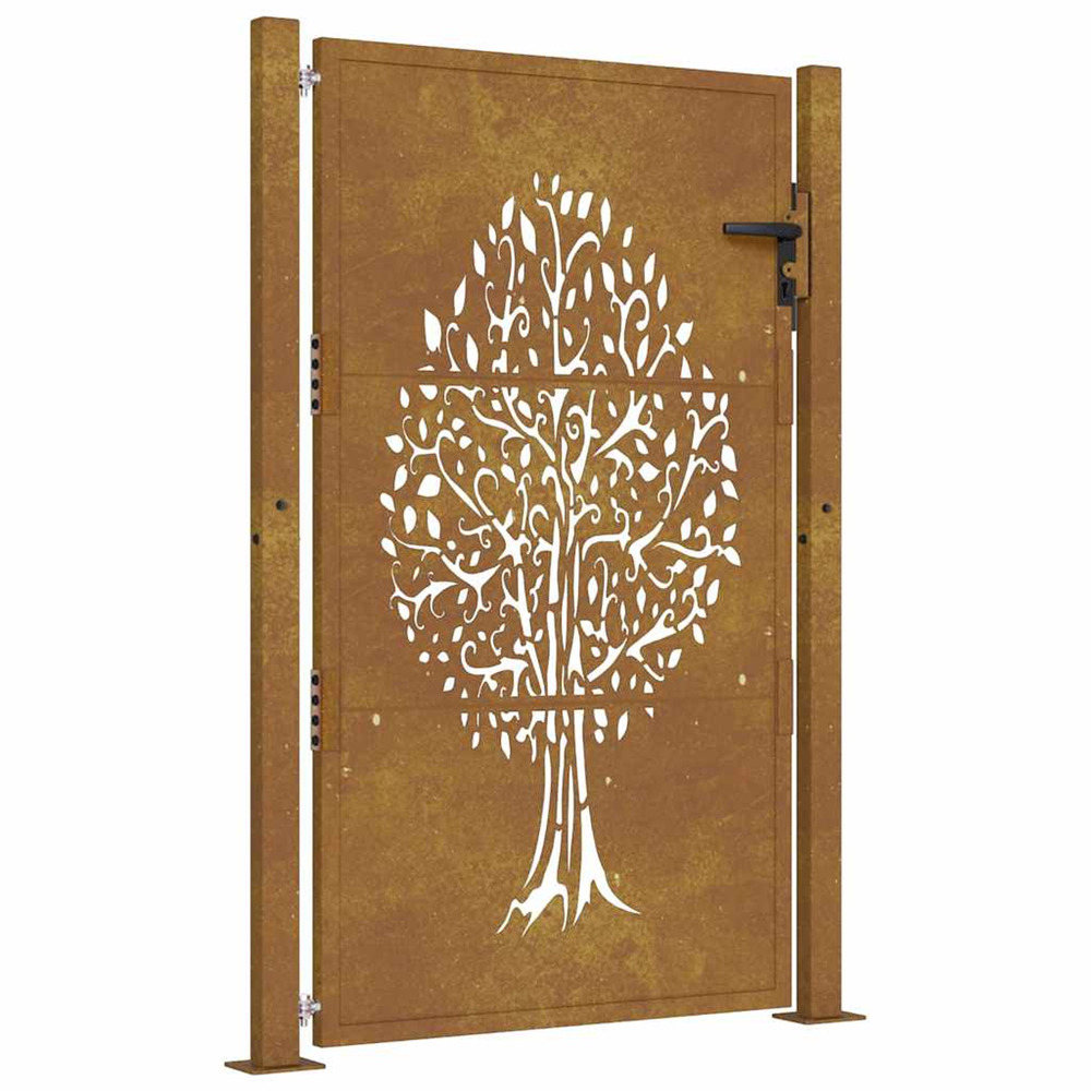 Portail de jardin 100x150 cm en acier corten avec motif arbre