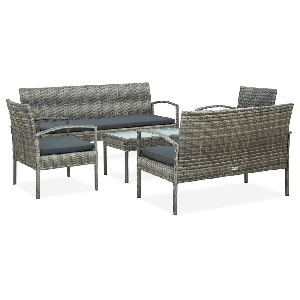 Salon de jardin meuble d'extérieur ensemble de mobilier 5 pièces avec coussins résine tressée gris