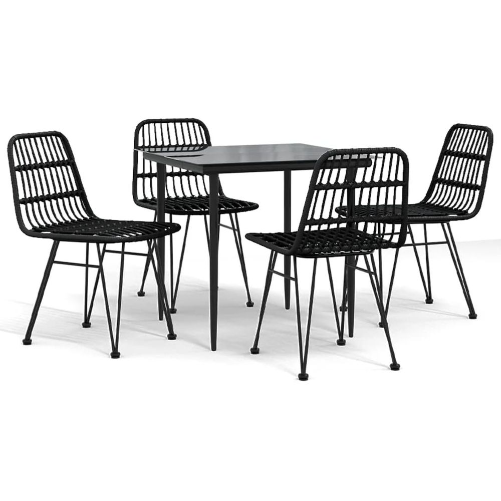 Ensemble à manger de jardin 5 pcs noir résine tressée