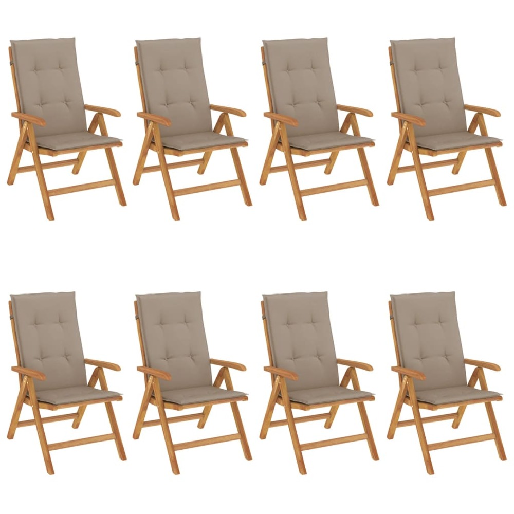 Chaises de jardin inclinables et coussins lot de 8 teck solide