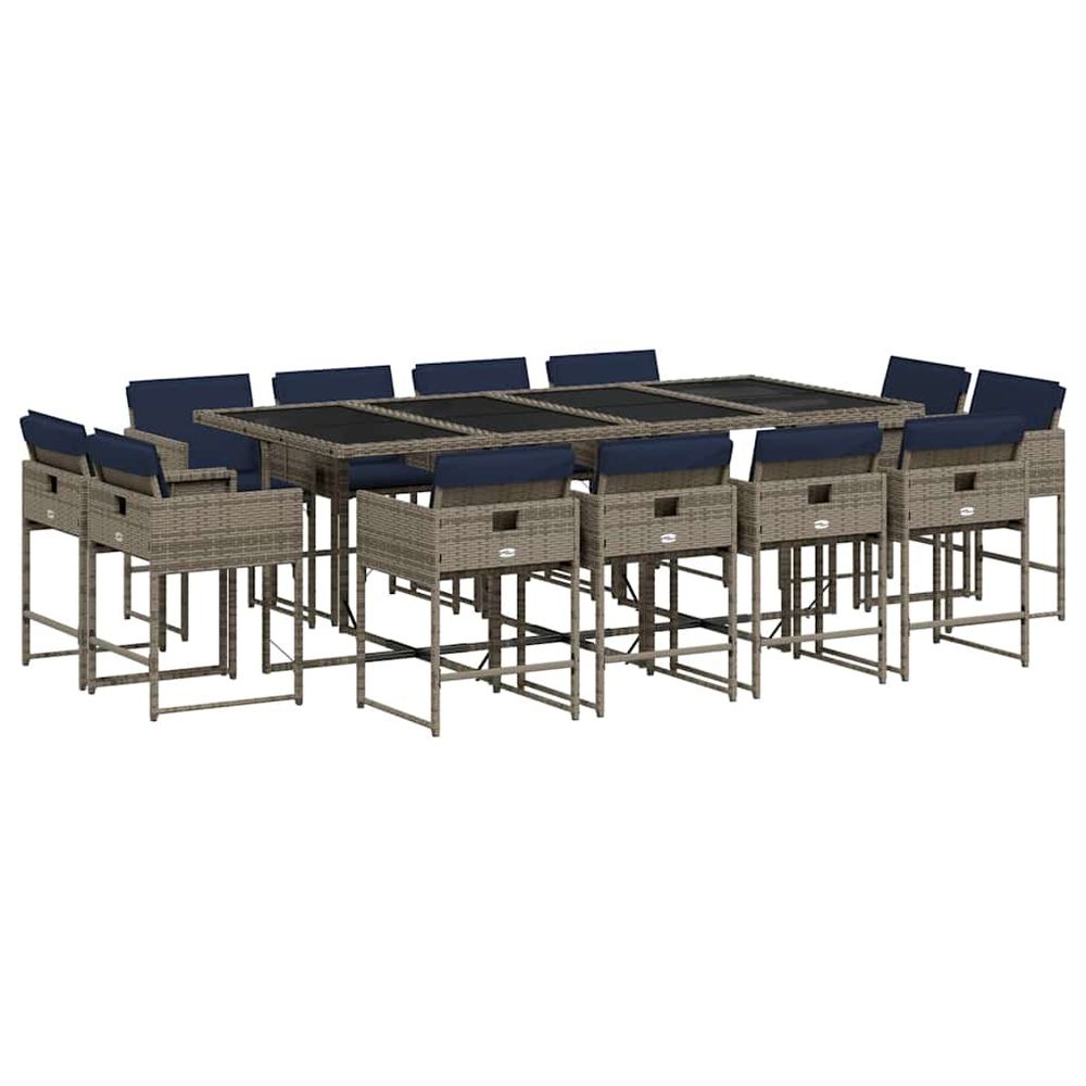 Ensemble à manger de jardin avec coussins 13 pcs résine tressée
