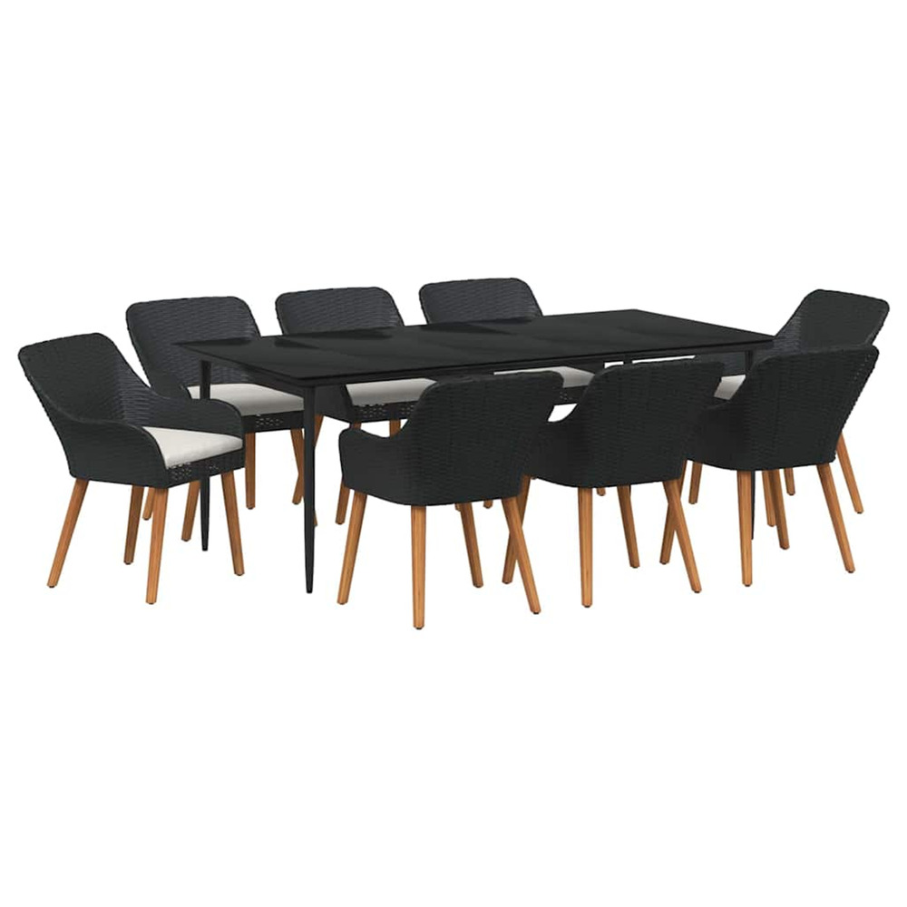 Ensemble de salle à manger pour jardin 9 pcs noir polyrotin