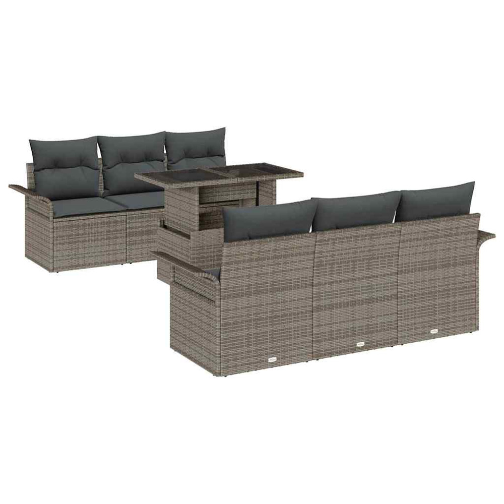 Ensemble de canapé de jardin 7 pcs gris poly rattan