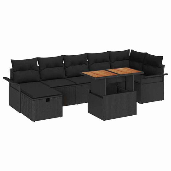 Ensemble de canapé de jardin 8 pcs noir polyrotin