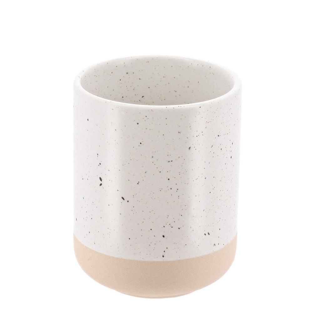 Gobelet gres mouchete et base brute mat - blanc/beige