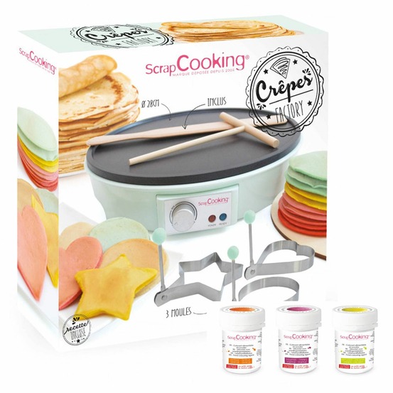 Crepe factory et 3 colorants alimentaires - citron orange pourpre