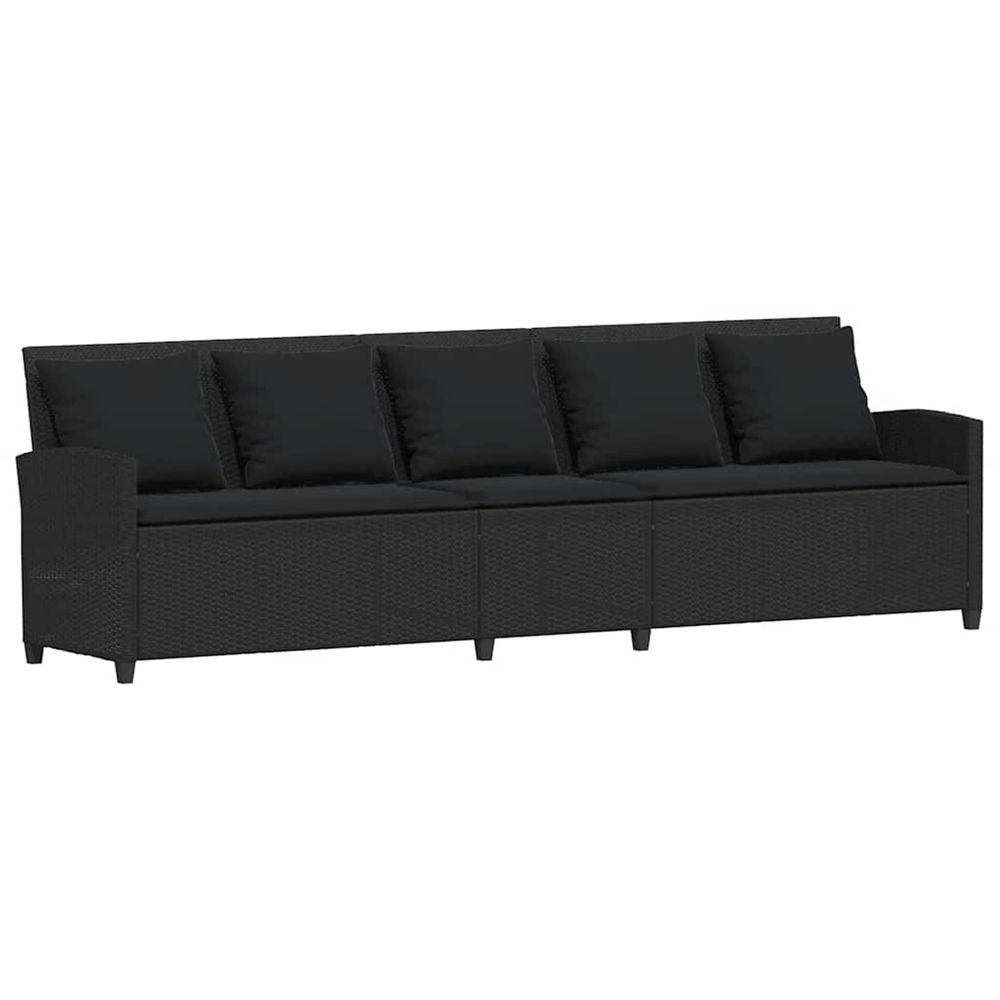 Canapé de jardin avec coussins 5 places noir résine tressée