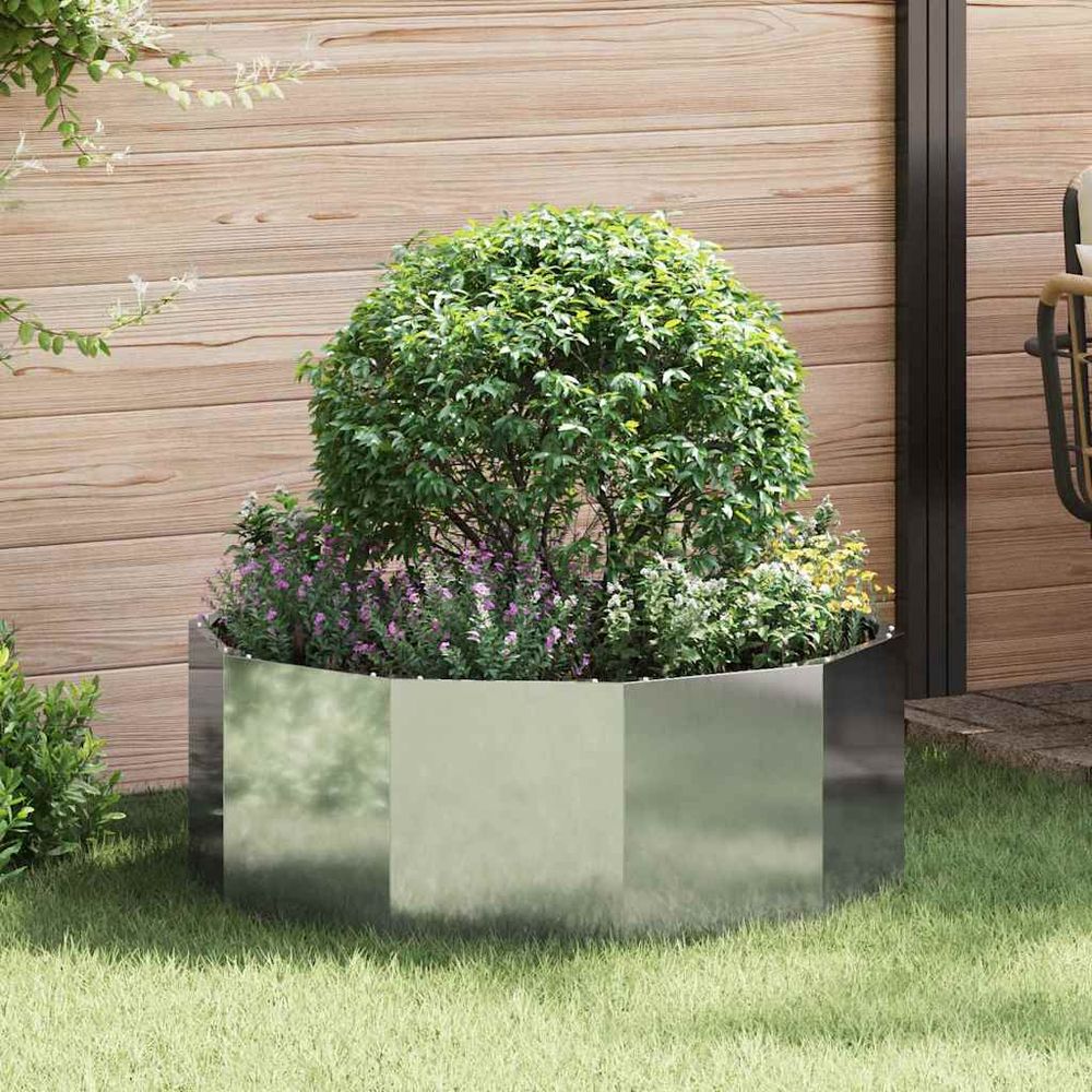 Jardinière ronde acier galvanisé pour extérieur argent 90x90 cm