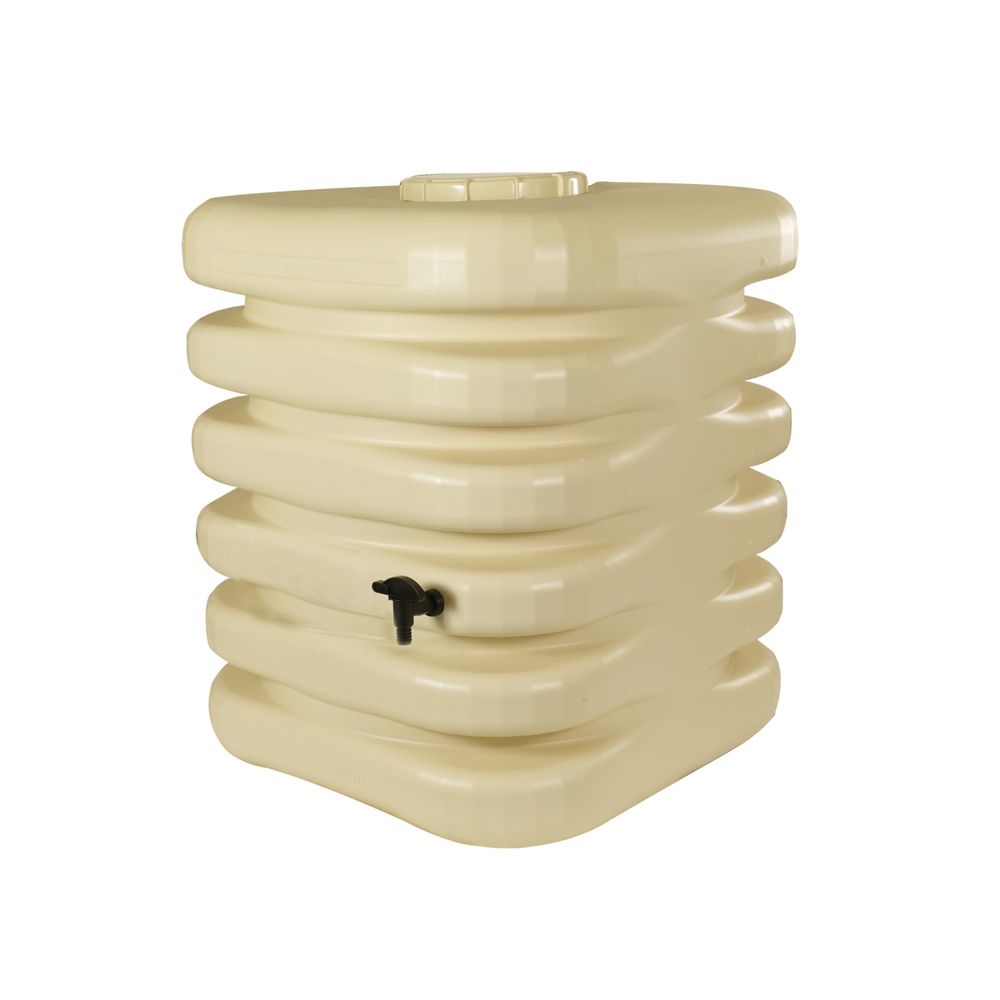 Récupérateur d'eau de pluie cubique 1000 l + kit raccord chéneau - beige