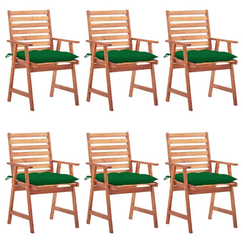 Chaises à manger d'extérieur lot de 6 et coussins acacia massif