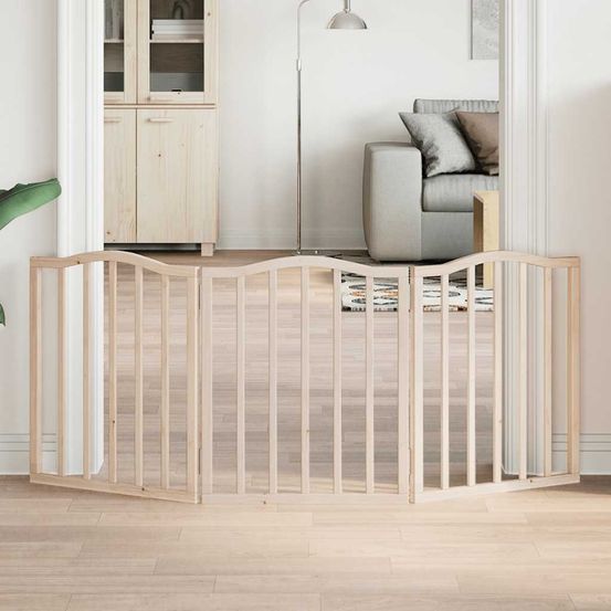Barrière sécurité chien pliable en bois 3 panneaux pour intérieur brun 150x60 cm