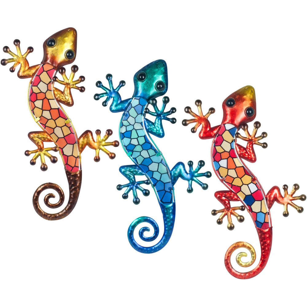 Geckos en métal et verre mosaique colorée