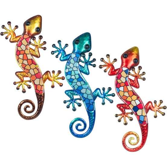 Geckos en métal et verre mosaique colorée