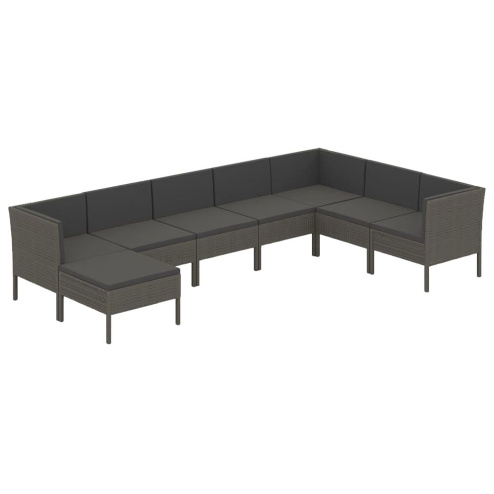 Salon de jardin 8 pcs avec coussins résine tressée gris