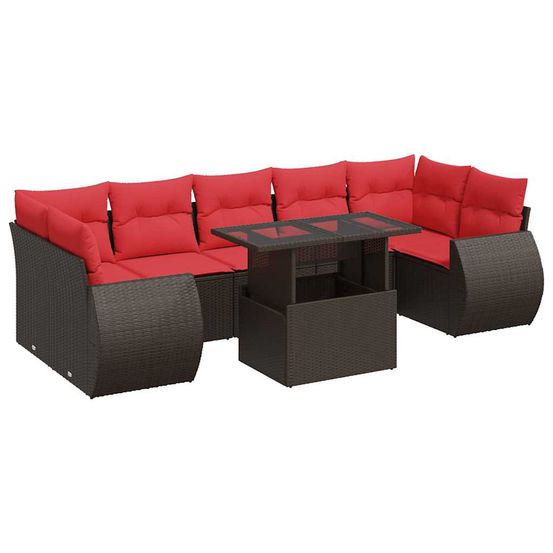 Salon de jardin 8pcs avec coussins marron résine tressée acacia