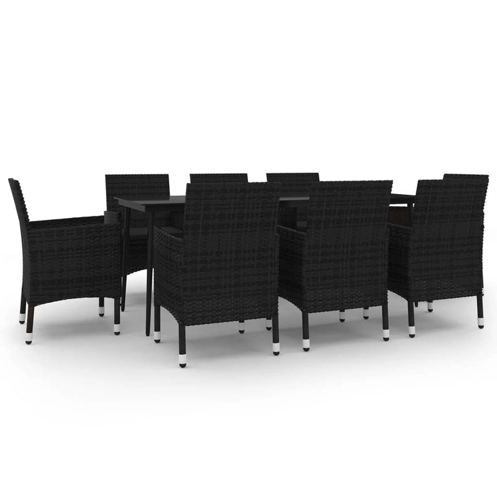 Ensemble à dîner salon de jardin meuble d'extérieur coussins 9 pièces résine tressée verre