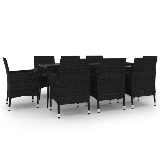 Ensemble à dîner salon de jardin meuble d'extérieur coussins 9 pièces résine tressée verre