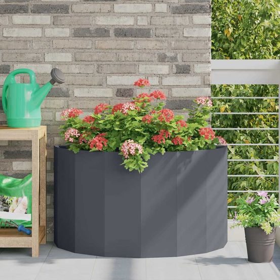 Jardinière demi-ronde acier pour jardin terrasse anthracite 90x45x50 cm