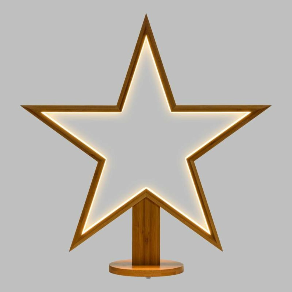 Étoile lumineuse à led néon et bois naturel clair h55cm lotti