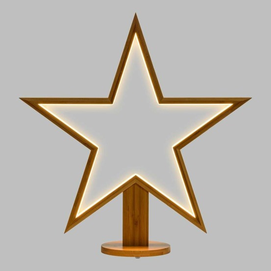 Étoile lumineuse à led néon et bois naturel clair h55cm lotti