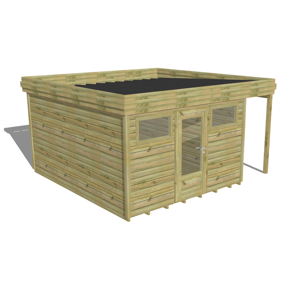 Abri de jardin bois pin traité autoclave 27mm - 4,44x4,34m / 19m2 - bac acier - plancher bois