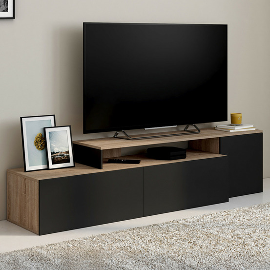Meuble tv 180-240 cm modulable d'angle basile rotatif bois et noir