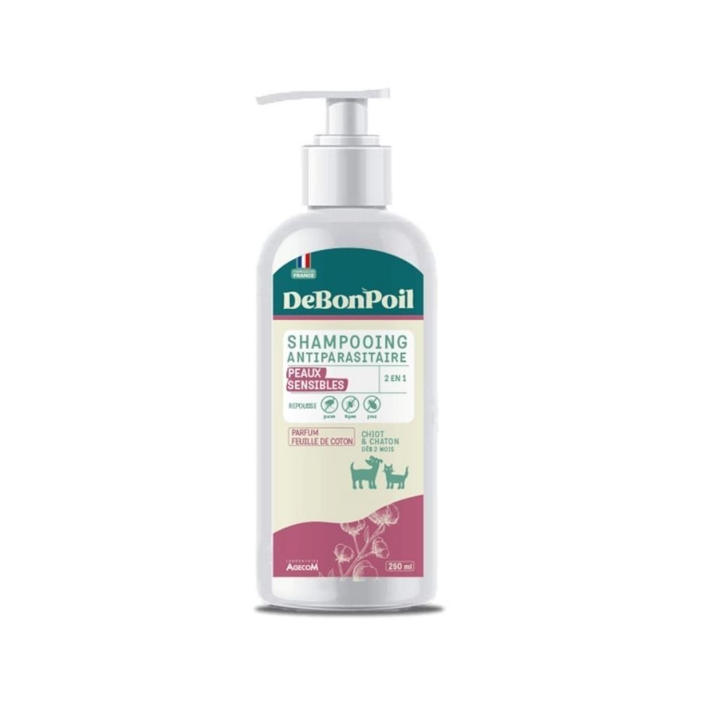 Shampooing antiparasitaire peau sensible debonpoil chiot chaton 250 ml