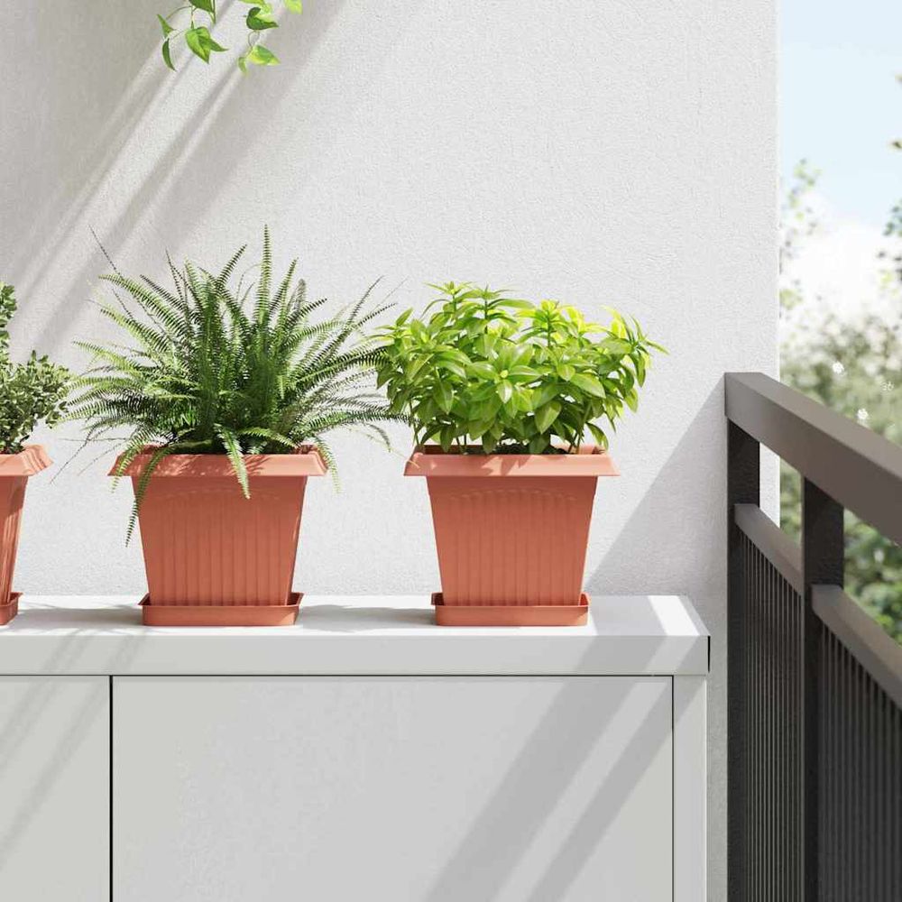 Lot de 6 soucoupes carrées plastique plantes intérieur extérieur 15x15cm rouge