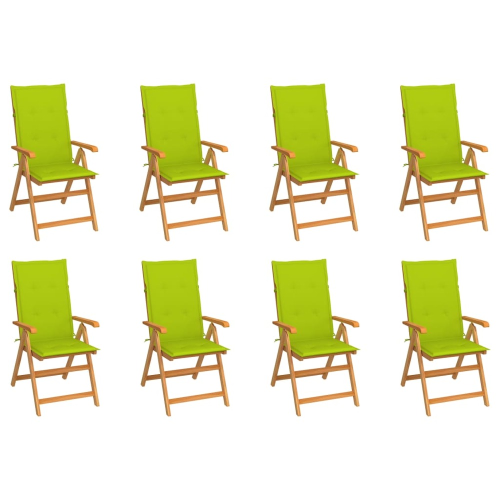 Chaises inclinables de jardin et coussins lot de 8 teck solide