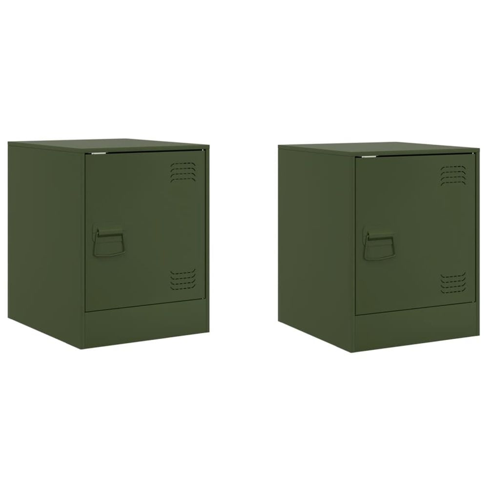 Tables de chevet 2 pcs vert olive 34,5x39x44 cm acier