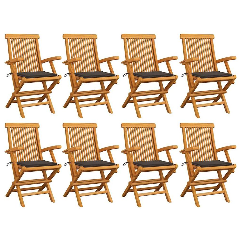 Chaises pliantes avec coussins taupe, 8 pièces, en bois de teck massif