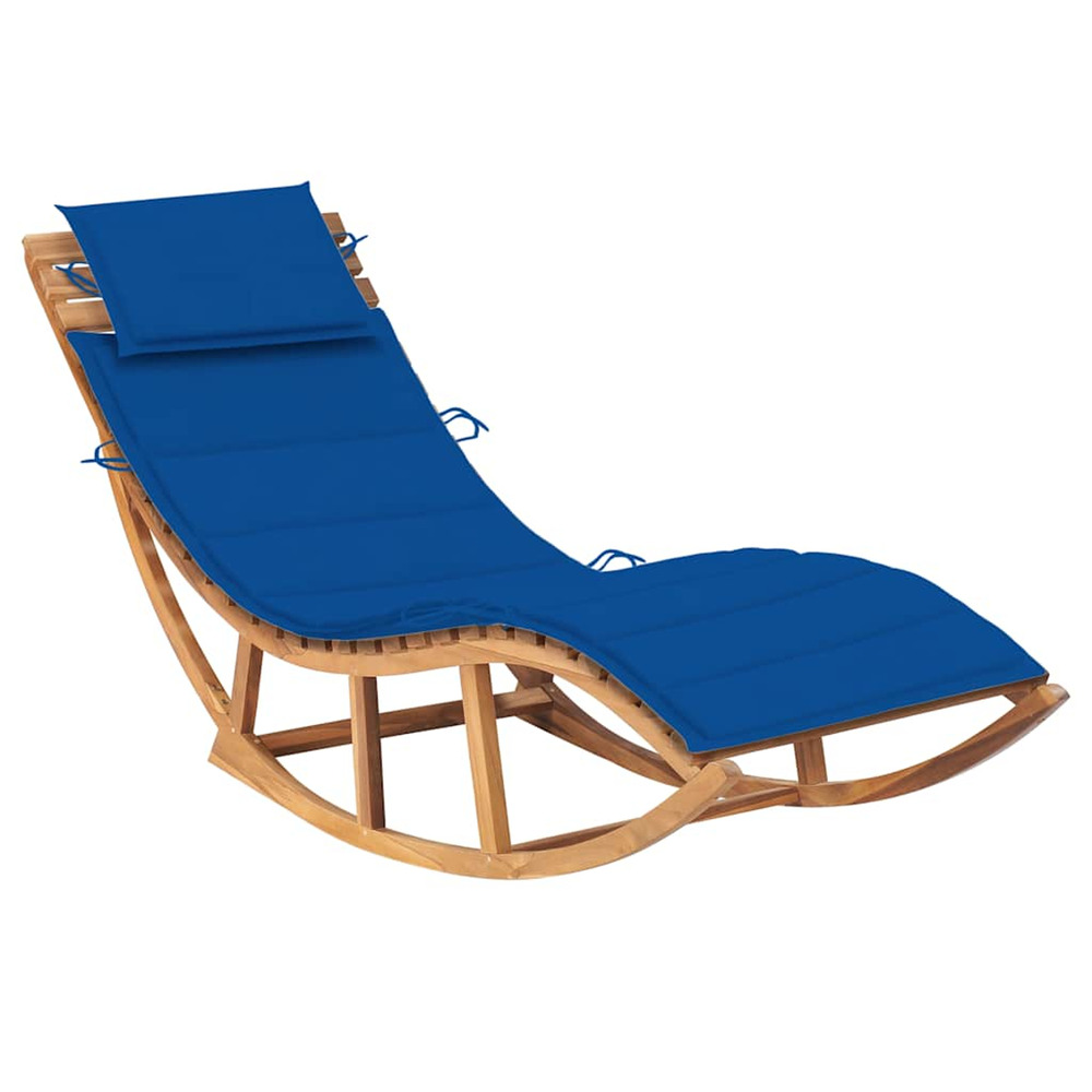 Chaise longue à bascule avec coussin bois de teck solide bain de soleil