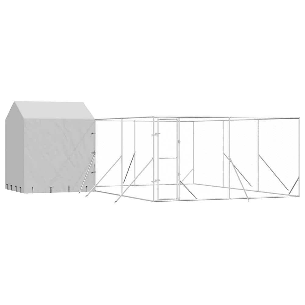 Chenil d'extérieur pour chiens avec toit argenté 6x6x2,5 m