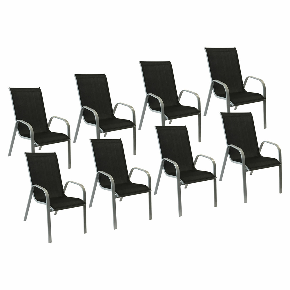 Lot de 8 chaises marbella en textilène noir - aluminium gris