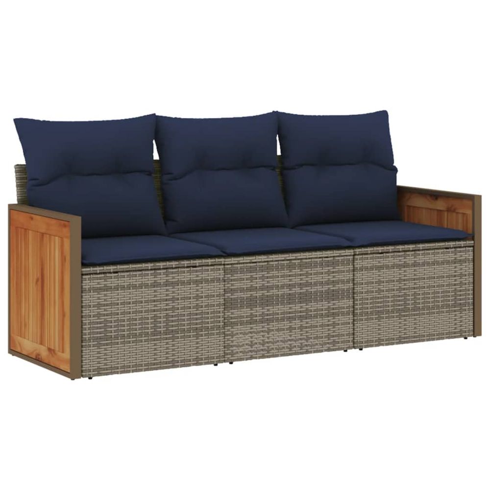 Ensemble de canapé de jardin 3 pcs avec coussins gris résine tressée