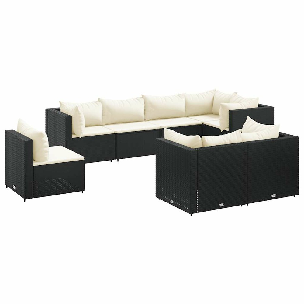 Salon de jardin 8 pcs avec coussins noir résine tressée