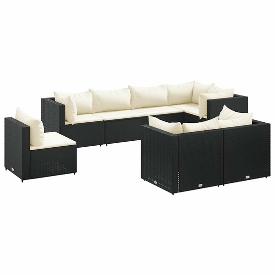 Salon de jardin 8 pcs avec coussins noir résine tressée