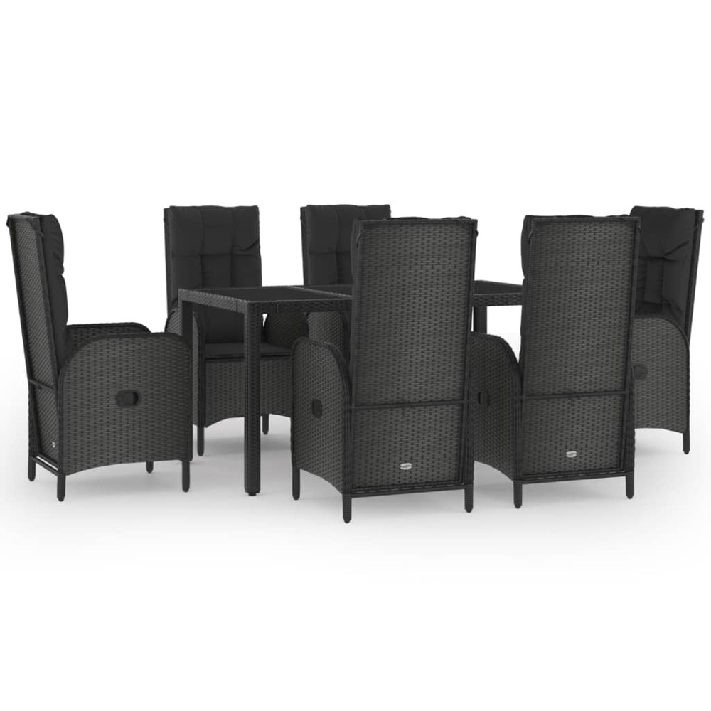 Ensemble à manger jardin et coussins 7 pcs noir et gris rotin