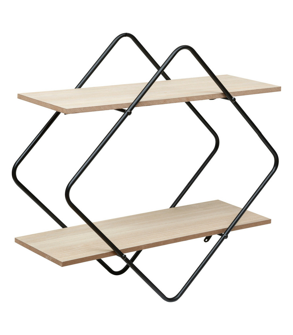 Étagère murale 2 niveaux en bois et métal noir 48 x 48 cm