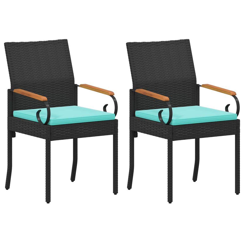 Chaises de jardin 2 pc noir et turquoise poly rattan et acacia