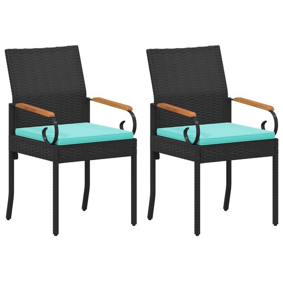 Chaises de jardin 2 pc noir et turquoise poly rattan et acacia