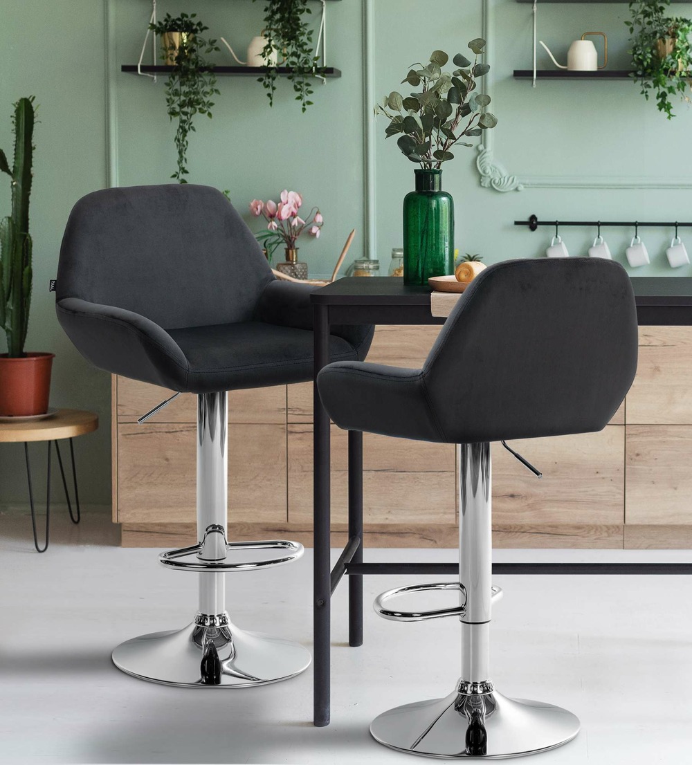 Lot de 2 tabourets de bar braga velours chrome