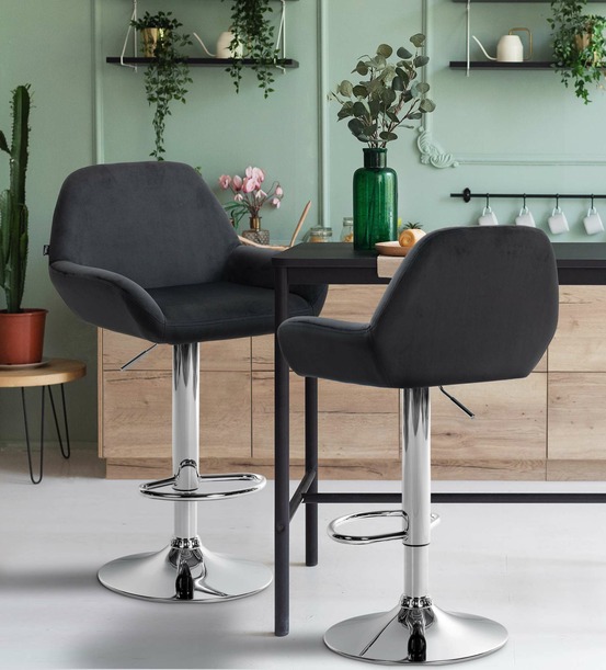 Lot de 2 tabourets de bar braga velours chrome