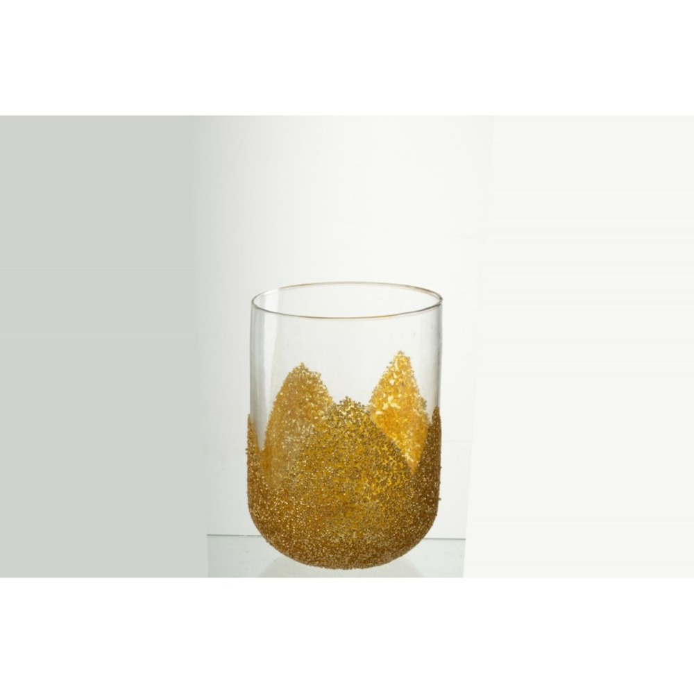 Photophore strass en verre doré 13x13x18 cm