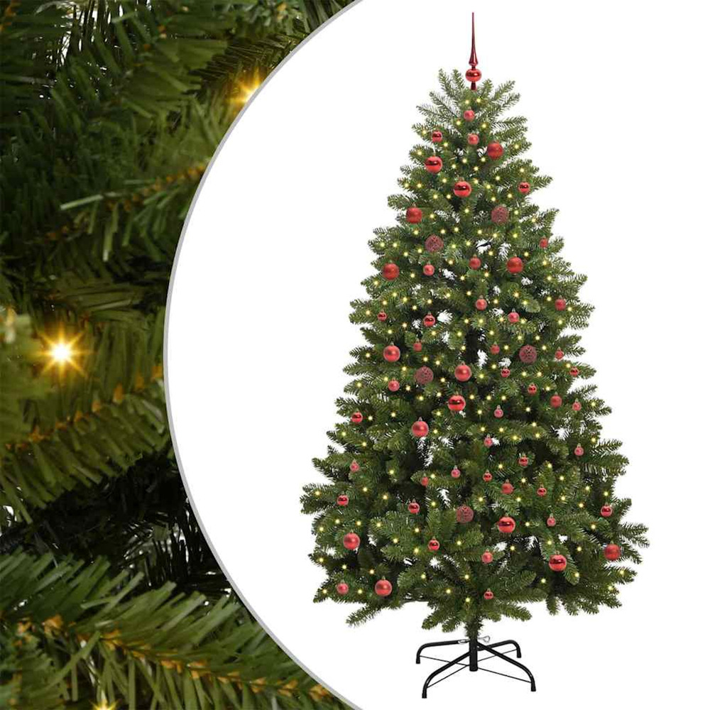 Sapin de noël artificiel avec 300 led vert 210 cm pvc et métal